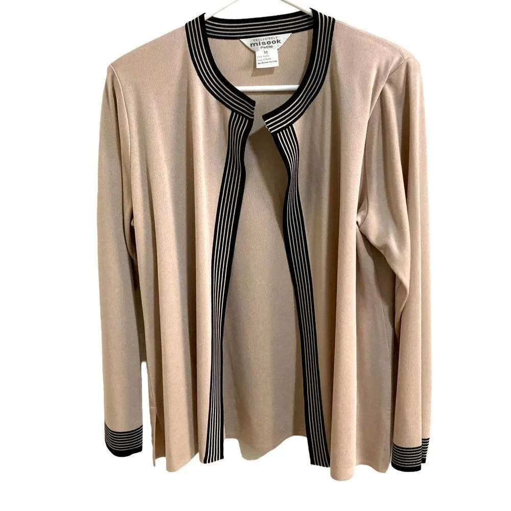 Misook light, gray and black cardigan sweater with shoulder pads petite …